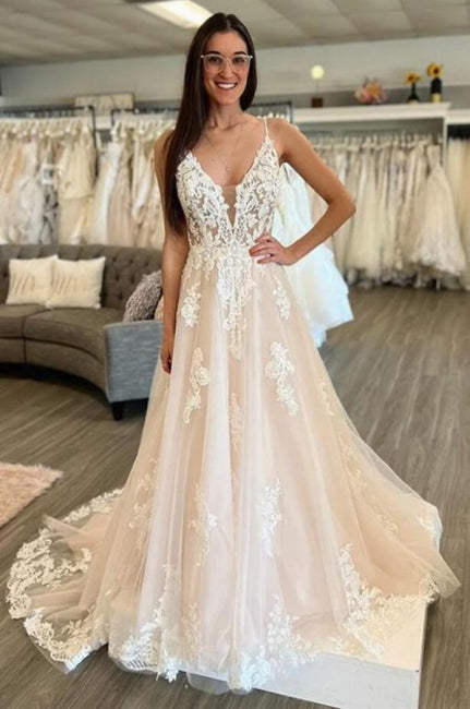 Sleeveless A-Line Floor Length Spaghetti Straps Bridal Gowns