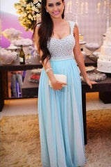 Sleeveless A-Line Long Beading Empire Crystal Prom Dresses