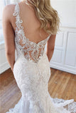Sleeveless Appliques Lace Mermaid Chapel-Train V-neck Glorious Wedding Dresses