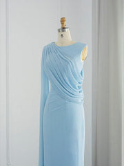 Sleeveless Cowl Neck Chiffon Prom Dress with Feather Ruched Slit and Sheath Column Sweep Brush Train