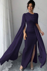 Sleeveless Jewel Neck Long Mermaid Evening Formal Dress With Split Pleated