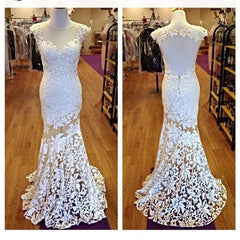Sleeveless Mermaid Lace Evening Dresses Long Illusion Sheer Tulle Prom Dress BA3565