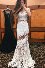 Sleeveless Mermaid Lace Evening Dresses Long Illusion Sheer Tulle Prom Dress BA3565