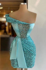 Sleeveless One Shoulder Short Sequins Homecoming Dress Pleated With Belt