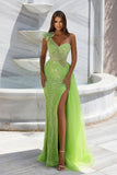 Sleeveless One Shoulder Sweetheart Lace Evening Prom Dresses With Beading