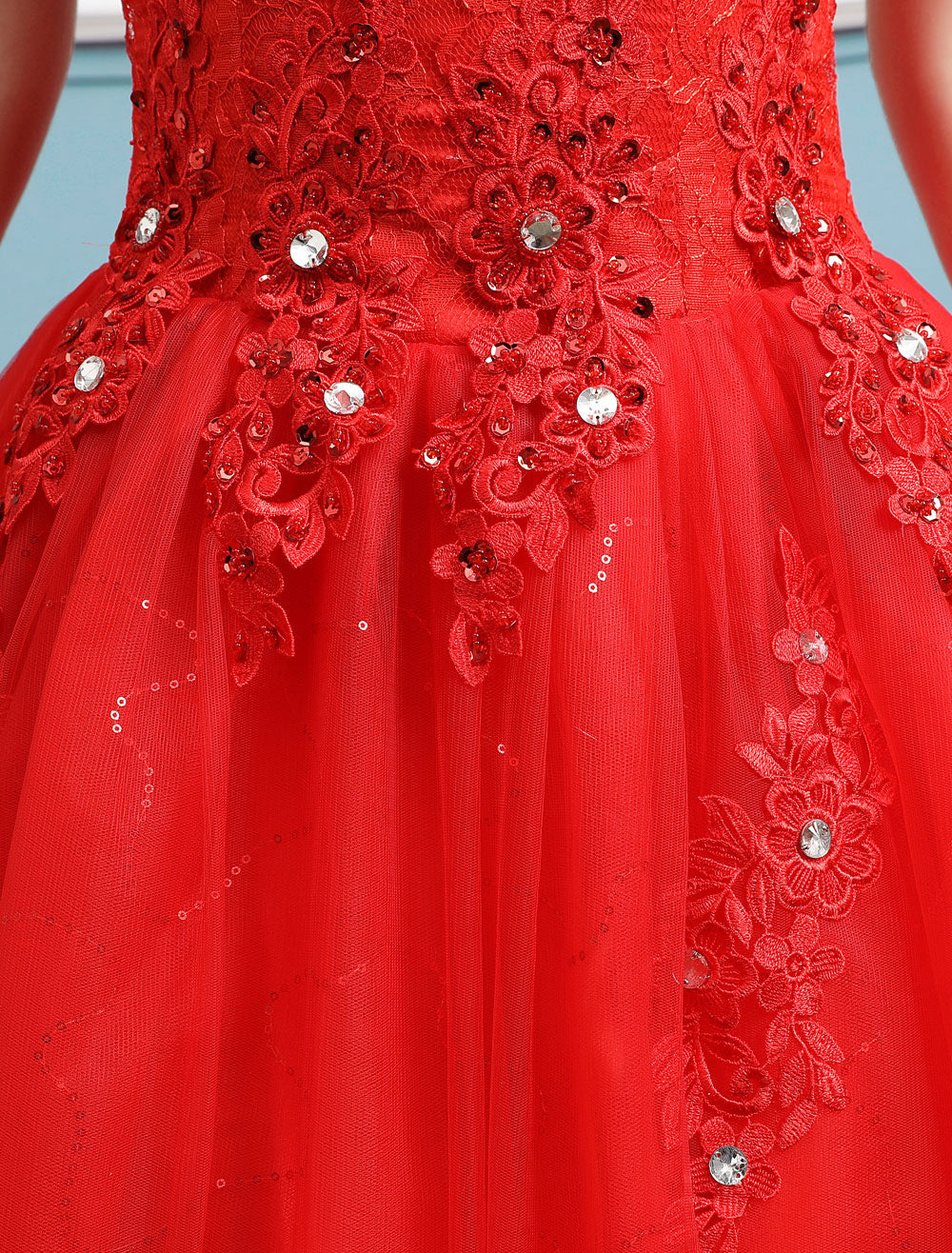 Sleeveless Ruby Jewel Tulle Lace Ball Gown Wedding Dresses Long