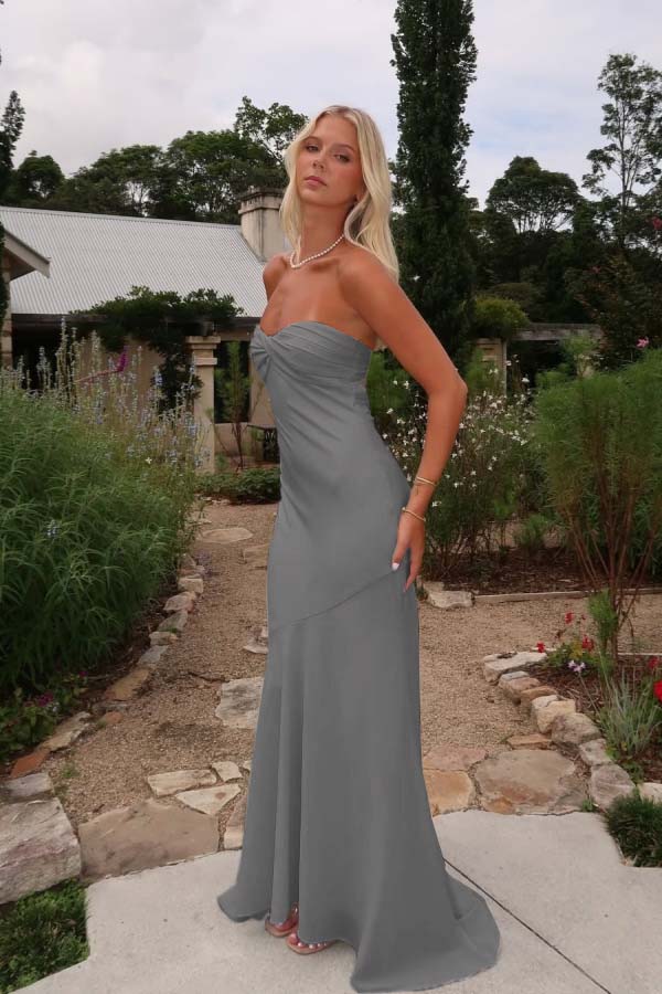 Sleeveless Strapless Long Mermaid Evening Formal Dress With Pleated