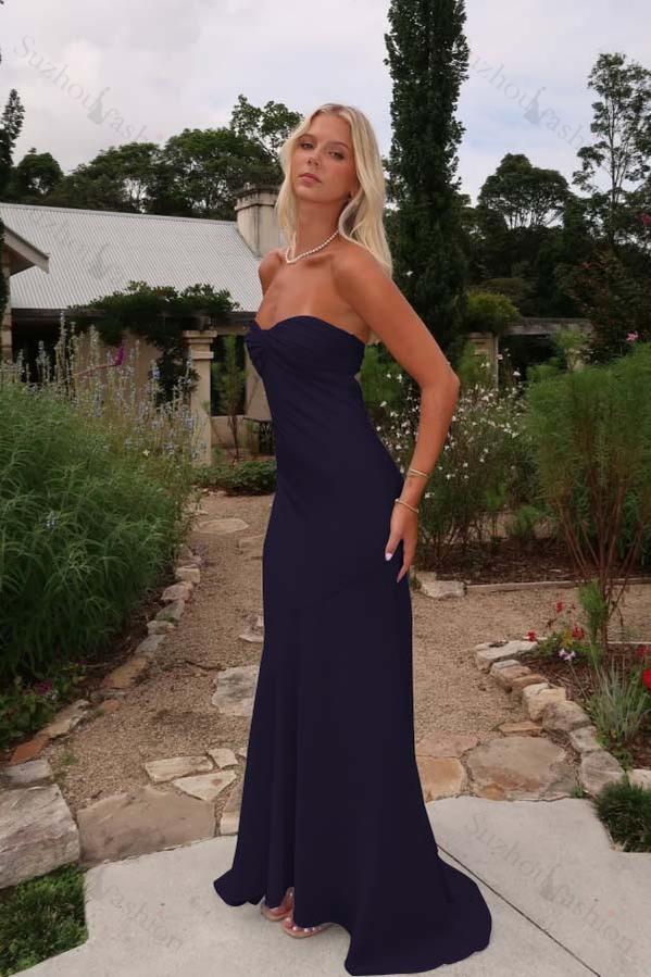 Sleeveless Strapless Long Mermaid Evening Formal Dress With Pleated