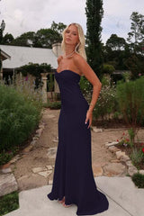 Sleeveless Strapless Long Mermaid Evening Formal Dress With Pleated