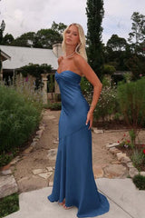 Sleeveless Strapless Long Mermaid Evening Formal Dress With Pleated