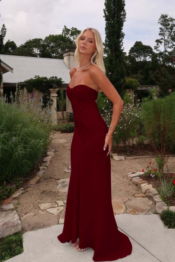 Sleeveless Strapless Long Mermaid Evening Formal Dress With Pleated
