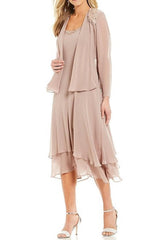 Sleeveless Tea Length Mother Of The Bride Pantsuits With Jacket in A Line Round Neck Style