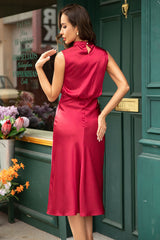 Slim High Neck Burgundy Homecoming Dresses Tight Prom Dress