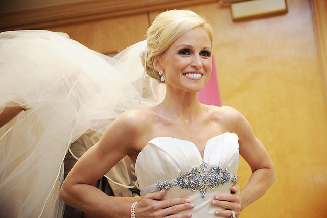 Sliver Beads Wedding Dress Stretch Satin Bridal Shower Dress