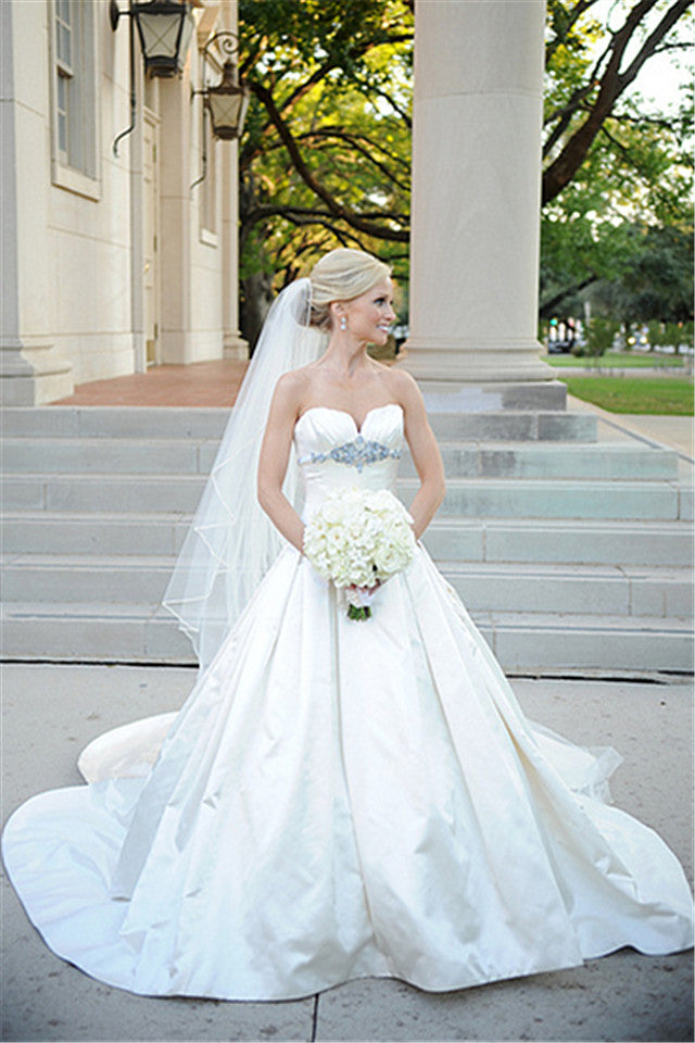 Sliver Beads Wedding Dress Stretch Satin Bridal Shower Dress