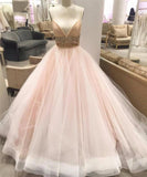 Spaghetti Strap Empire Bridal Dresses Crystal Tulle V-Neck Wedding Dress