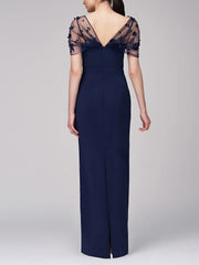 Spaghetti Strap Sleeveless Long Mother of the Bride Gown with Watteau Train