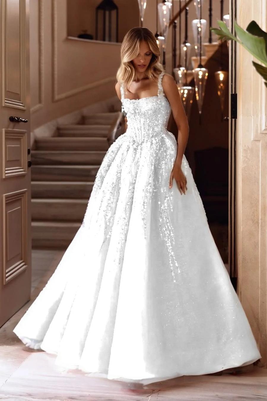 Spaghetti Strap Sleeveless Long A Line Evening Formal Dress With Beading