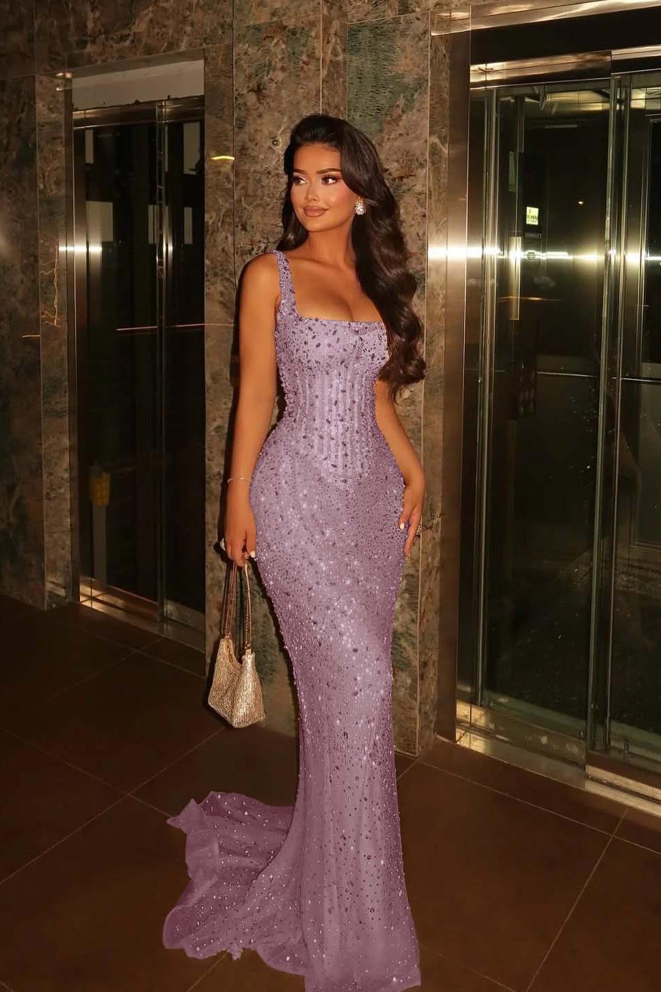 Spaghetti Strap Sleeveless Long Mermaid Evening Formal Dress With Beading