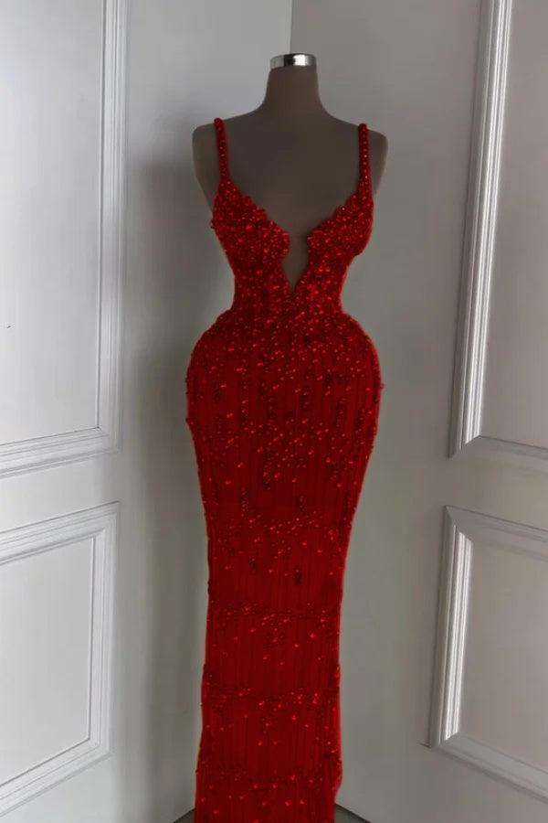 Spaghetti Strap Sleeveless Long Mermaid Evening Formal Dress With Beading
