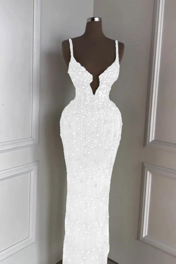 Spaghetti Strap Sleeveless Long Mermaid Evening Formal Dress With Beading