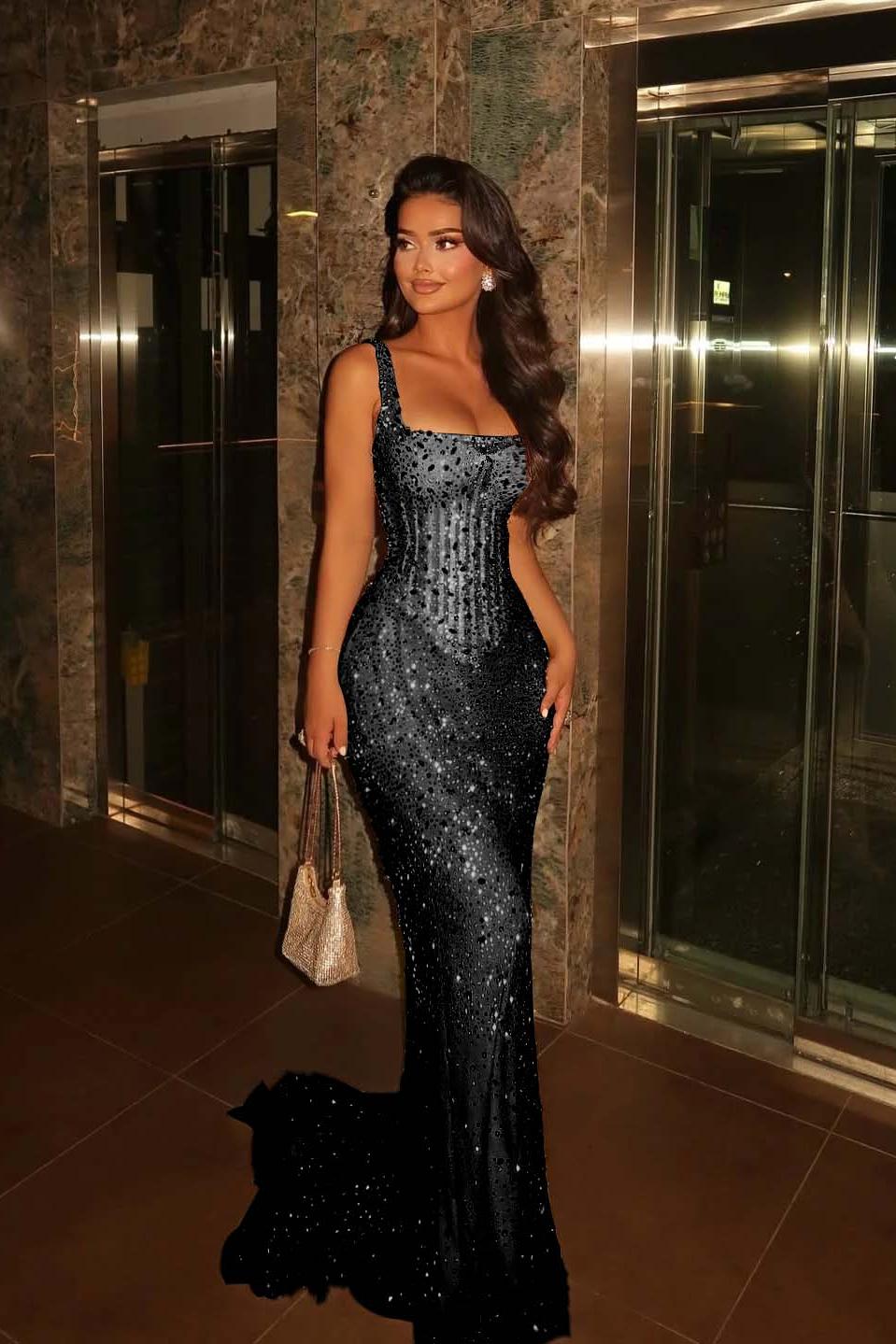 Spaghetti Strap Sleeveless Long Mermaid Evening Formal Dress With Beading