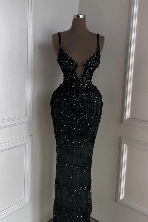 Spaghetti Strap Sleeveless Long Mermaid Evening Formal Dress With Beading