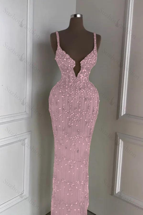 Spaghetti Strap Sleeveless Long Mermaid Evening Formal Dress With Beading