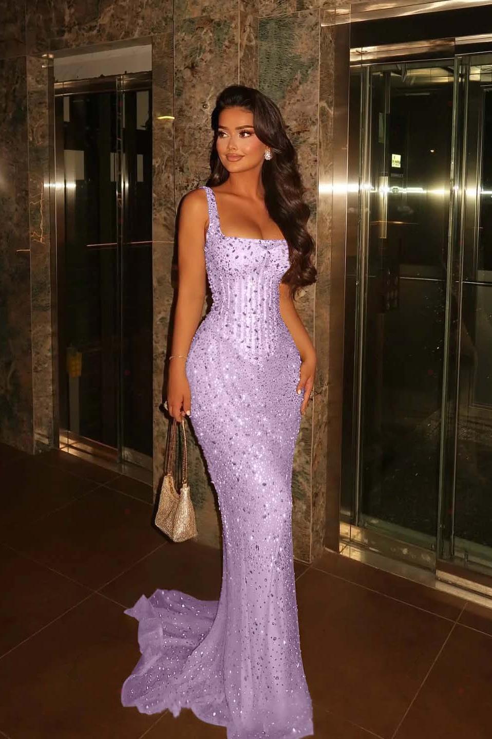 Spaghetti Strap Sleeveless Long Mermaid Evening Formal Dress With Beading