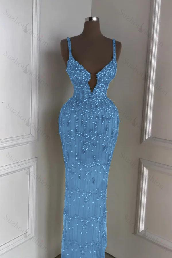Spaghetti Strap Sleeveless Long Mermaid Evening Formal Dress With Beading