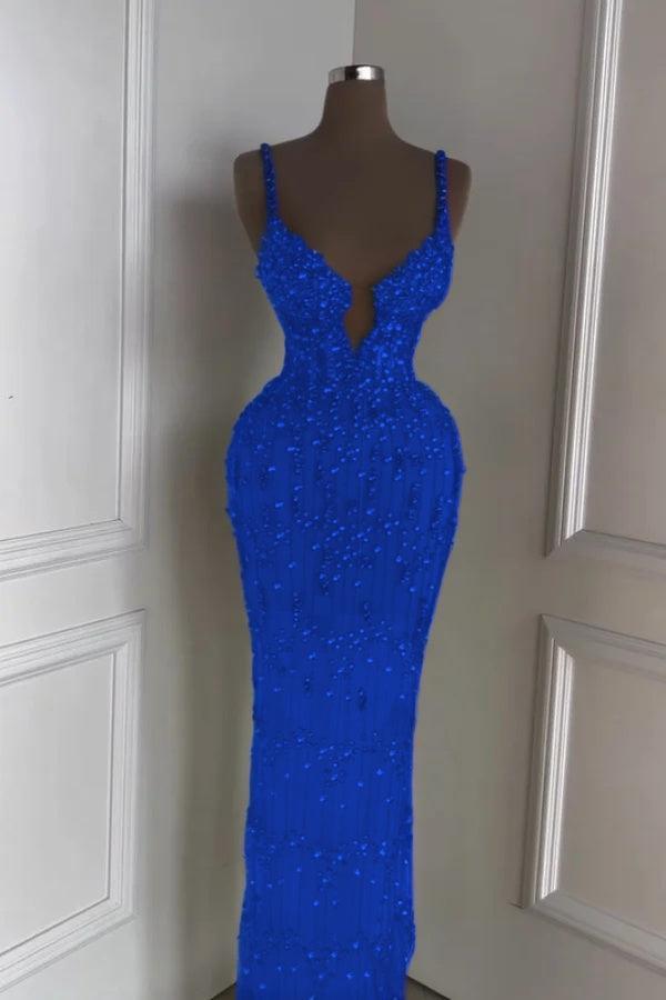 Spaghetti Strap Sleeveless Long Mermaid Evening Formal Dress With Beading