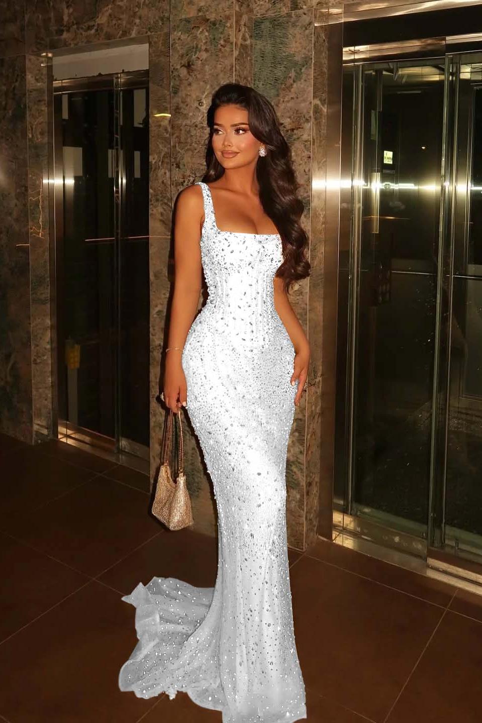 Spaghetti Strap Sleeveless Long Mermaid Evening Formal Dress With Beading