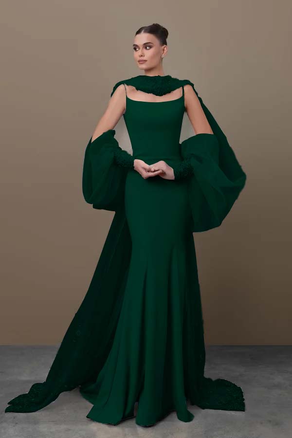 Spaghetti Strap Sleeveless Long Mermaid Evening Formal Dress With Sequined