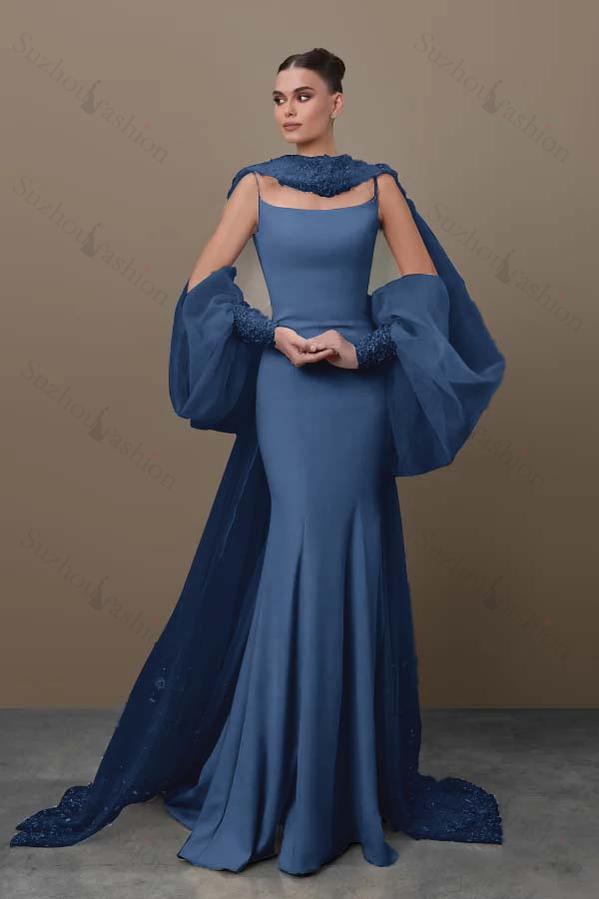 Spaghetti Strap Sleeveless Long Mermaid Evening Formal Dress With Sequined