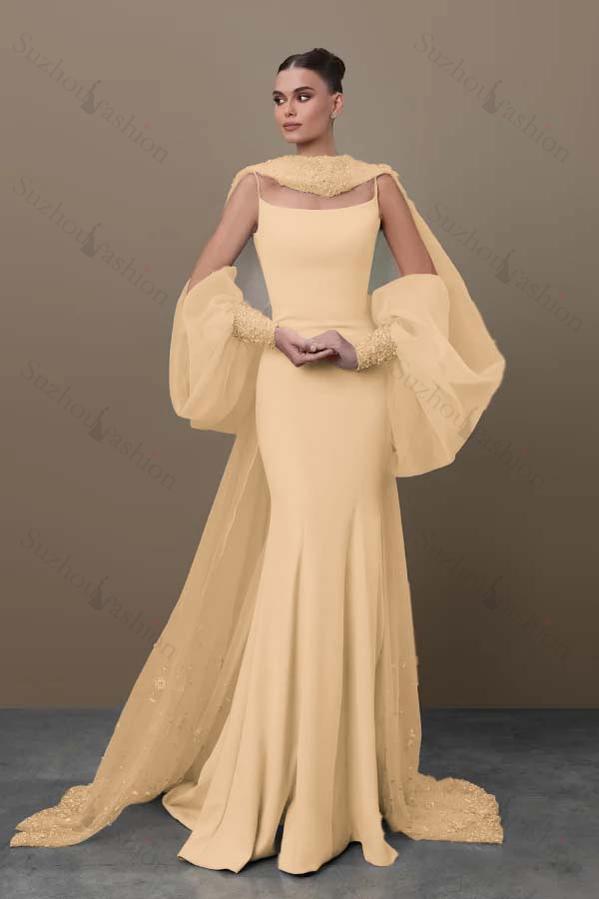 Spaghetti Strap Sleeveless Long Mermaid Evening Formal Dress With Sequined