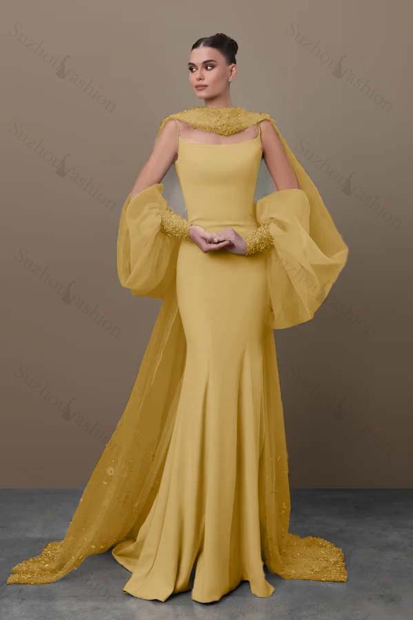 Spaghetti Strap Sleeveless Long Mermaid Evening Formal Dress With Sequined