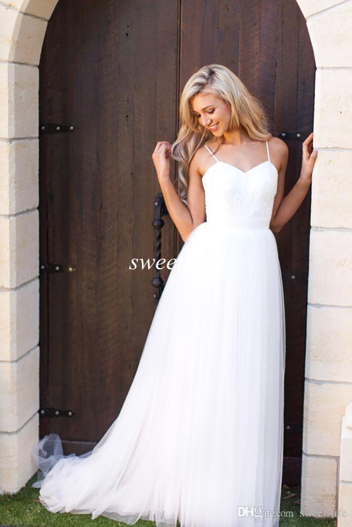 Spaghetti Strap Tulle Summer Wedding Dress New Arrival A-Line Long Bridal Dresses
