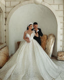 Spaghetti Strapes Glitter Floral Lace Flppr-Length Wedding Dress