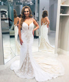 Spaghetti Straps Appliques Wedding Dresses | Sexy Lace Mermaid Backless Bridal Gowns