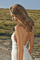 Spaghetti Straps Beach Beach Wedding Dresses V-neck Open Back Chiffon Bridal Gown BO7255