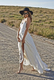 Spaghetti Straps Beach Wedding Dresses V-neck Open Back Chiffon Bridal Gown BO7255