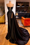 Spaghetti-Straps Black Mermaid Prom Dress Long With Slit