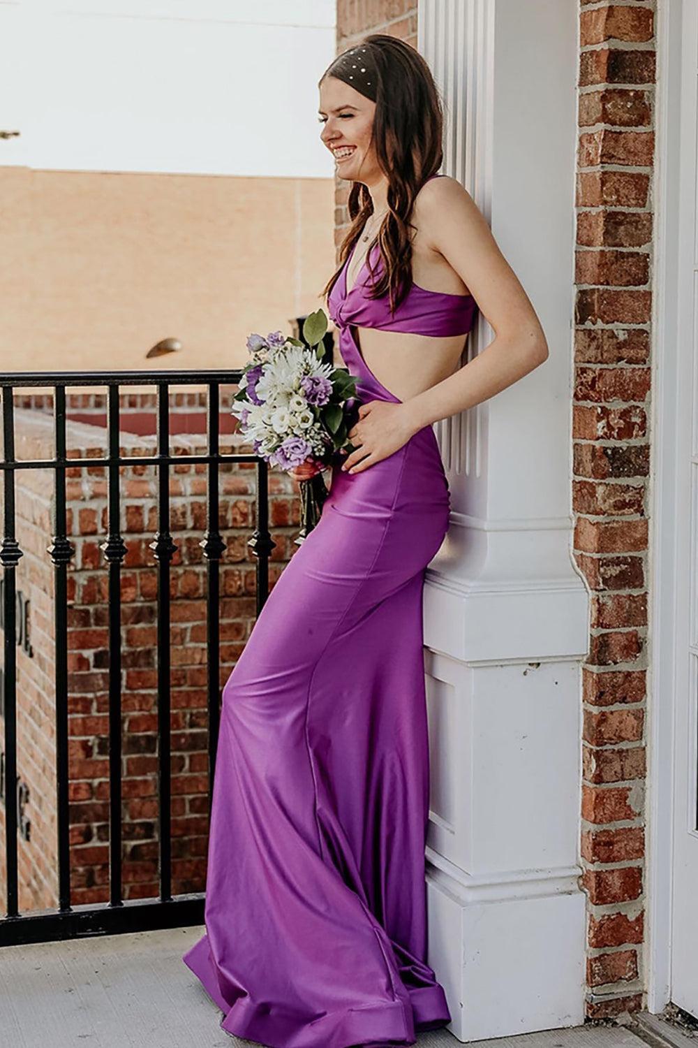 Suzhoufashion Spaghetti Straps Cut Out Fuchsia Prom Dress Long Formal Dress With Slit