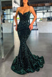 Spaghetti-Straps Dark green Mermaid Prom Dress Long On Sale