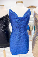 Spaghetti Straps Golden Homecoming Dresses Bodycon Short Cocktail Dresses with Sequin
