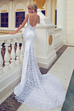 Spaghetti Straps Mermaid Lace Wedding Dresses Open Back Court Train Bridal Gowns BA6459