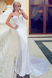 Spaghetti Straps Mermaid Lace Wedding Dresses Open Back Court Train Bridal Gowns BA6459