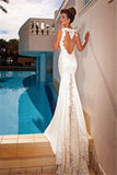 Spaghetti Straps Mermaid Lace Wedding Dresses Open Back Sweep Train Bridal Gowns