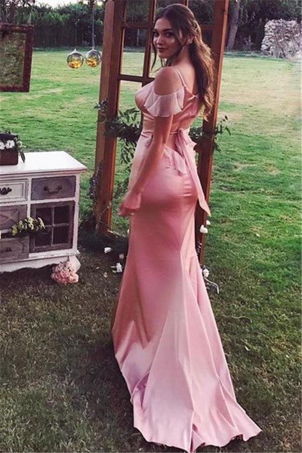 Spaghetti Straps Pink Sheath Bridesmaid Dresses Sexy Formal Dresses