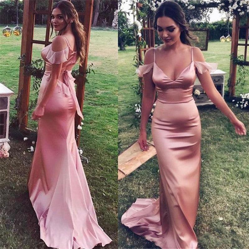Spaghetti Straps Pink Sheath Bridesmaid Dresses Sexy Formal Dresses